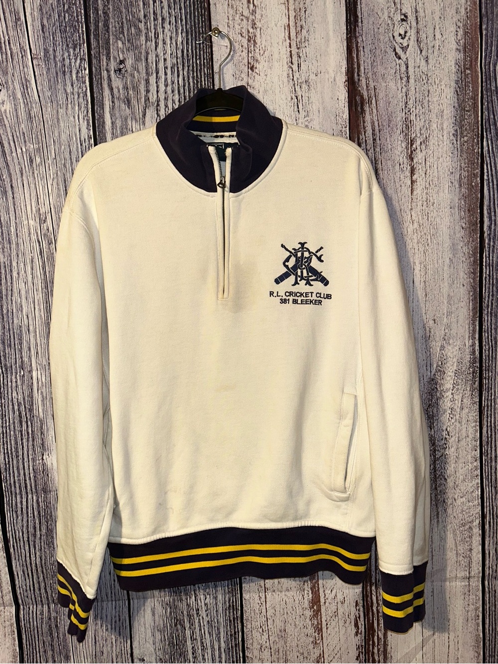 Vintage Polo Ralph Lauren Quarter Zip Sweatshirt 1967 Crest Cream Mens Large